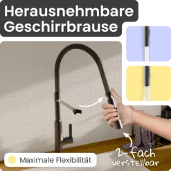 instmaier Küchenarmatur Nova | Flexible Geschirrbrause | Wasserhahn Küche mit 2 Funktionen | Spültischarmatur Graphit / Schwarz | 360° schwenkbar | mit Zentralverschraubung