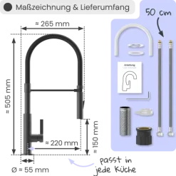 instmaier Küchenarmatur Nova | Flexible Geschirrbrause | Wasserhahn Küche mit 2 Funktionen | Spültischarmatur Graphit / Schwarz | 360° schwenkbar | mit Zentralverschraubung