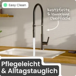 instmaier Küchenarmatur Nova | Flexible Geschirrbrause | Wasserhahn Küche mit 2 Funktionen | Spültischarmatur Graphit / Schwarz | 360° schwenkbar | mit Zentralverschraubung