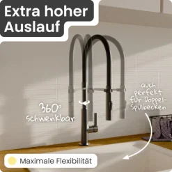 instmaier Küchenarmatur Nova | Flexible Geschirrbrause | Wasserhahn Küche mit 2 Funktionen | Spültischarmatur Graphit / Schwarz | 360° schwenkbar | mit Zentralverschraubung