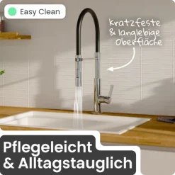 instmaier Küchenarmatur Nova | Flexible Geschirrbrause | Wasserhahn Küche mit 2 Funktionen | Spültischarmatur Chrom / Schwarz | 360° schwenkbar | mit Zentralverschraubung