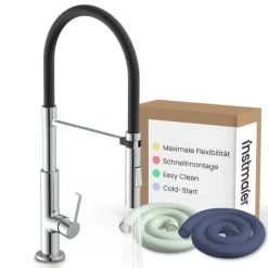instmaier Küchenarmatur Nova | Flexible Geschirrbrause | Wasserhahn Küche mit 2 Funktionen | Spültischarmatur Chrom / Schwarz | 360° schwenkbar | mit Zentralverschraubung