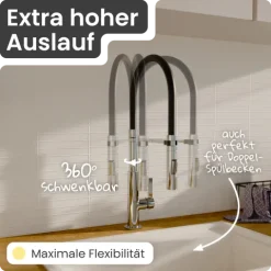instmaier Küchenarmatur Nova | Flexible Geschirrbrause | Wasserhahn Küche mit 2 Funktionen | Spültischarmatur Chrom / Schwarz | 360° schwenkbar | mit Zentralverschraubung