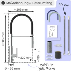 instmaier Küchenarmatur Nova | Flexible Geschirrbrause | Wasserhahn Küche mit 2 Funktionen | Spültischarmatur Chrom / Schwarz | 360° schwenkbar | mit Zentralverschraubung