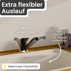 instmaier Küchenarmatur Vera | 360° schwenkbar | Wasserhahn Küche | Spültischarmatur Schwarz Matt | mit Zentralverschraubung