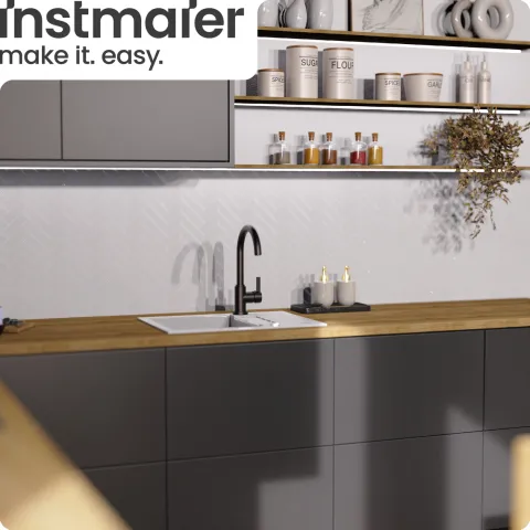 instmaier Niederdruck Küchenarmatur Leona | 360° schwenkbar | Wasserhahn Küche | Spültischarmatur Schwarz Matt | Hoher Auslauf | mit Zentralverschraubung