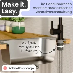 instmaier Niederdruck Küchenarmatur Leona | 360° schwenkbar | Wasserhahn Küche | Spültischarmatur Schwarz Matt | Hoher Auslauf | mit Zentralverschraubung