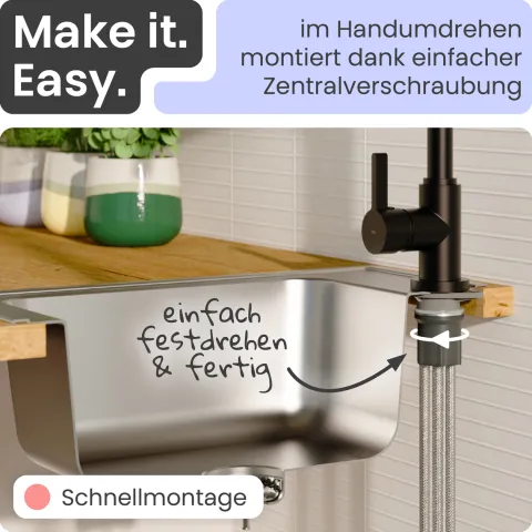 instmaier Niederdruck Küchenarmatur Leona | 360° schwenkbar | Wasserhahn Küche | Spültischarmatur Schwarz Matt | Hoher Auslauf | mit Zentralverschraubung