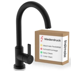 instmaier Niederdruck Küchenarmatur Leona | 360° schwenkbar | Wasserhahn Küche | Spültischarmatur Schwarz Matt | Hoher Auslauf | mit Zentralverschraubung