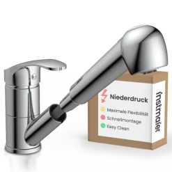 instmaier Niederdruck Küchenarmatur Elena | Ausziehbare Brause | Wasserhahn Küche mit 2 Funktionen | Spültischarmatur Chrom | 360° schwenkbar | mit Zentralverschraubung