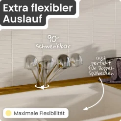 instmaier Niederdruck Küchenarmatur Elena | Ausziehbare Brause | Wasserhahn Küche mit 2 Funktionen | Spültischarmatur Chrom | 360° schwenkbar | mit Zentralverschraubung