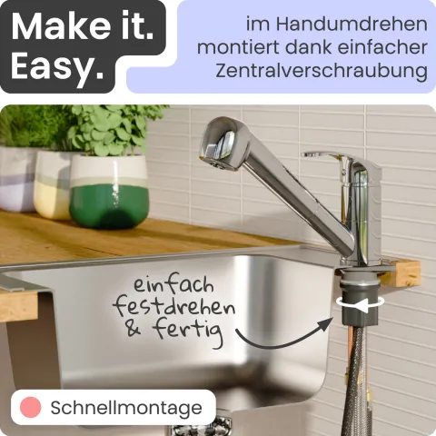 instmaier Niederdruck Küchenarmatur Elena | Ausziehbare Brause | Wasserhahn Küche mit 2 Funktionen | Spültischarmatur Chrom | 360° schwenkbar | mit Zentralverschraubung