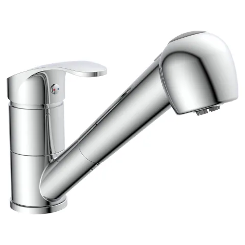 instmaier Niederdruck Küchenarmatur Elena | Ausziehbare Brause | Wasserhahn Küche mit 2 Funktionen | Spültischarmatur Chrom | 360° schwenkbar | mit Zentralverschraubung