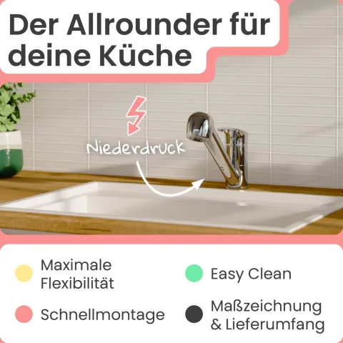 instmaier Niederdruck Küchenarmatur Elena | Ausziehbare Brause | Wasserhahn Küche mit 2 Funktionen | Spültischarmatur Chrom | 360° schwenkbar | mit Zentralverschraubung