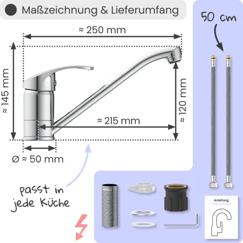 instmaier Niederdruck Küchenarmatur Vera | 360° schwenkbar | Wasserhahn Küche | Spültischarmatur Chrom | mit Zentralverschraubung
