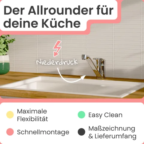 instmaier Niederdruck Küchenarmatur Vera | 360° schwenkbar | Wasserhahn Küche | Spültischarmatur Chrom | mit Zentralverschraubung