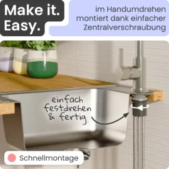 instmaier Niederdruck Küchenarmatur Leona | 360° schwenkbar | Wasserhahn Küche | Spültischarmatur Edelstahlfarben | Hoher Auslauf | mit Zentralverschraubung