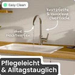 instmaier Niederdruck Küchenarmatur Leona | 360° schwenkbar | Wasserhahn Küche | Spültischarmatur Edelstahlfarben | Hoher Auslauf | mit Zentralverschraubung