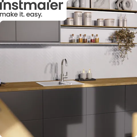 instmaier Niederdruck Küchenarmatur Leona | 360° schwenkbar | Wasserhahn Küche | Spültischarmatur Edelstahlfarben | Hoher Auslauf | mit Zentralverschraubung
