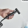 JULIE | Gastronomie Mischbatterie Wandmontage Armatur Silber | Profi Küchenarmatur Edelstahl mit Handbrause | Wasserhahn Restaurant Wand hoher Auslauf