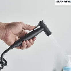 JULIE | Gastronomie Mischbatterie Wandmontage Armatur Silber | Profi Küchenarmatur Edelstahl mit Handbrause | Wasserhahn Restaurant Wand hoher Auslauf