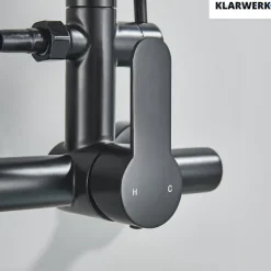 JULIE | Gastronomie Mischbatterie Wandmontage Armatur Silber | Profi Küchenarmatur Edelstahl mit Handbrause | Wasserhahn Restaurant Wand hoher Auslauf