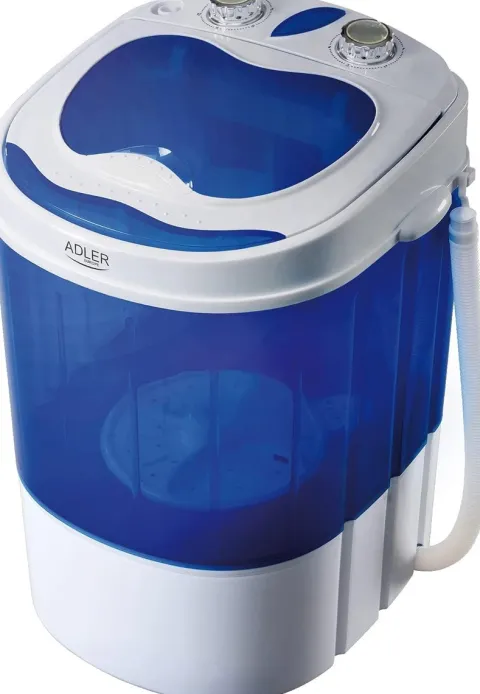 JUNG ADLER AD8051 Mini Waschmaschine mit Schleuder blau, Waschautomat bis 3 KG, Reisewaschmaschine, Miniwaschmaschine, Camping Mobile Waschmaschine, Toploader (1 Kammer)