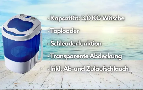 JUNG ADLER AD8051 Mini Waschmaschine mit Schleuder blau, Waschautomat bis 3 KG, Reisewaschmaschine, Miniwaschmaschine, Camping Mobile Waschmaschine, Toploader (1 Kammer)
