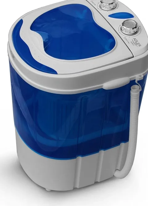 JUNG ADLER AD8051 Mini Waschmaschine mit Schleuder blau, Waschautomat bis 3 KG, Reisewaschmaschine, Miniwaschmaschine, Camping Mobile Waschmaschine, Toploader (1 Kammer)