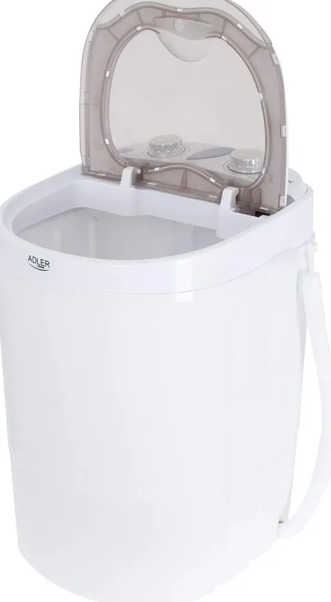 JUNG ADLER AD8055 Mini Waschmaschine mit Schleuder weiss, Waschautomat bis 3 KG, 15 Min Waschprogramm Reisewaschmaschine, Miniwaschmaschine, Camping Mobile Waschmaschine, Toploader (1 Kammer)