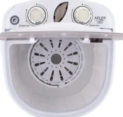 JUNG ADLER AD8055 Mini Waschmaschine mit Schleuder weiss, Waschautomat bis 3 KG, 15 Min Waschprogramm Reisewaschmaschine, Miniwaschmaschine, Camping Mobile Waschmaschine, Toploader (1 Kammer)