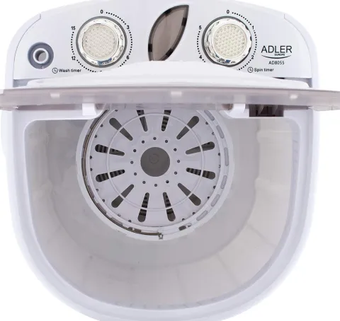 JUNG ADLER AD8055 Mini Waschmaschine mit Schleuder weiss, Waschautomat bis 3 KG, 15 Min Waschprogramm Reisewaschmaschine, Miniwaschmaschine, Camping Mobile Waschmaschine, Toploader (1 Kammer)