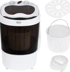 JUNG CAMRY CR8054 Mini Waschmaschine mit Schleuder schwarz/weiss, Waschautomat bis 3 KG, 15 Min Waschprogramm Reisewaschmaschine, Miniwaschmaschine, Camping Mobile Waschmaschine