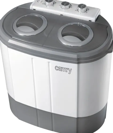 JUNG CAMRY CR8052 Mini Waschmaschine mit Schleuder weiss/grau, Waschautomat bis 3 KG, 2 Kammer Reisewaschmaschine, Miniwaschmaschine, Camping Mobile Waschmaschine, Toploader
