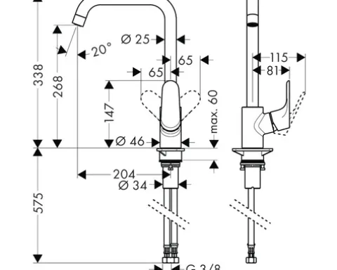 Küchenarmatur mit Einhebelmischer hansgrohe Focus E chrom glänzend 31820000