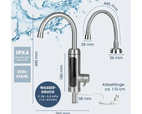 Küchenarmatur mit integriertem Durchlauferhitzer Maxxmee edelstahl 4974