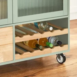Kücheninsel auf Rollen mit 2 Glastüren und grüner Arbeitsplatte FKW114-GR