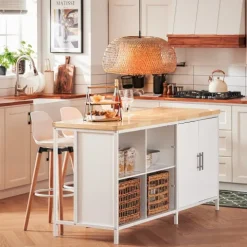 Kücheninsel mit Schrank, Sideboard und Bartisch in Weiß-Natur KNL09-WN