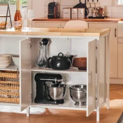 Kücheninsel mit Schrank, Sideboard und Bartisch in Weiß-Natur KNL09-WN
