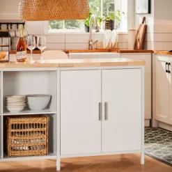 Kücheninsel mit Schrank, Sideboard und Bartisch in Weiß-Natur KNL09-WN