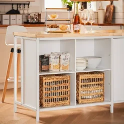 Kücheninsel mit Schrank, Sideboard und Bartisch in Weiß-Natur KNL09-WN