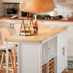 Kücheninsel mit Schrank, Sideboard und Bartisch in Weiß-Natur KNL09-WN