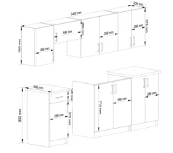 Küchenmöbelset AKORD LIMA Weiß 240 cm 11 Turen Schublade 12 Ebenen Front Sonoma-Eiche B240 x H203 x T44,5 cm