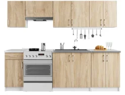 Küchenmöbelset AKORD LIMA Weiß 240 cm 11 Turen Schublade 12 Ebenen Front Sonoma-Eiche B240 x H203 x T44,5 cm