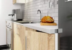 Küchenmöbelset AKORD LIMA Weiß 240 cm 11 Turen Schublade 12 Ebenen Front Sonoma-Eiche B240 x H203 x T44,5 cm
