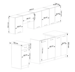 Küchenmöbelset AKORD OLIWIA Weiß 240 cm 11 Turen Schublade 12 Ebenen B240 x H203 x T46 cm