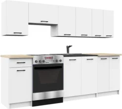 Küchenmöbelset AKORD OLIWIA Weiß 240 cm 11 Turen Schublade 12 Ebenen B240 x H203 x T46 cm