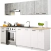 Küchenmöbelset AKORD OLIWIA Beton 240 cm 11 Turen Schublade 12 Ebenen Front Weiß B240 x H203 x T46 cm