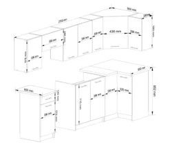 Küchenmöbelset AKORD OLIWIA Weiß 300 cm 11 Turen Schublade 16 Ebenen B300 x H203 x T46 cm