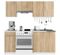 Küchenmöbelset AKORD LIMA Weiß 180 cm 7 Turen Schublade 8 Ebenen Front Sonoma-Eiche B180 x H203 x T44,5 cm